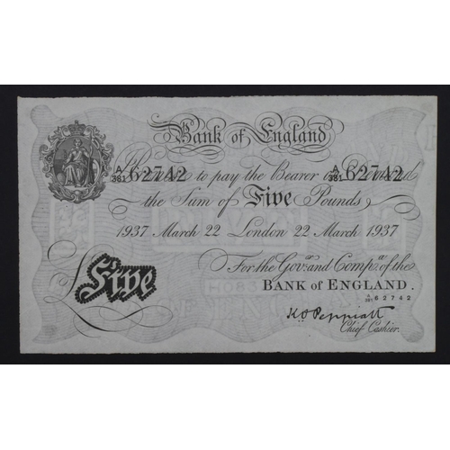 244 - Peppiatt BERNHARD note, 5 Pounds dated 22nd March 1937, serial A/381 62742 (B241 for type) Operation... 