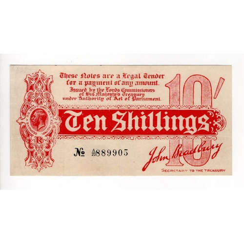 27 - Bradbury 10 Shillings (T9, Pick346) issued 1914, Royal Cypher watermark, serial A/20 889905, No. wit... 