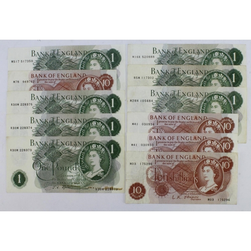 276 - Bank of England (11), a group of REPLACEMENT notes, O' Brien 10 Shillings issued 1961, M03 175296 (B... 