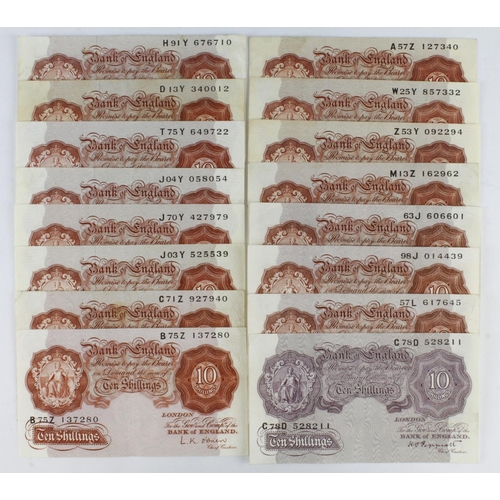 283 - Bank of England (16), a group of Britannia 10 Shillings, Peppiatt WW2 emergency issue 1940 (1), Post... 