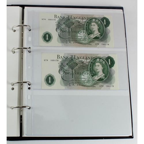 291 - Bank of England (49), a collection of 10 Shillings and 1 Pounds in an album, O'Brien 10 Shillings (1... 