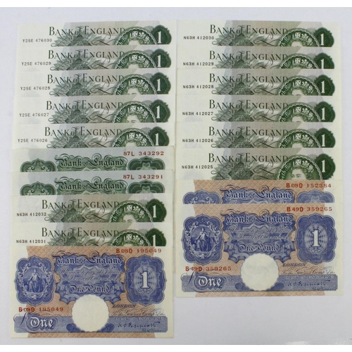 297 - Bank of England 1 Pound (18), a high grade group comprising Peppiatt 1934 pre war issue (2) a consec... 