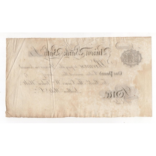 304 - Bath, Union Bank Bath 1 Pound for Richd. Thos. Crowe Wm. Foden Holt, Ludlow Holt & Co., unissued wit... 