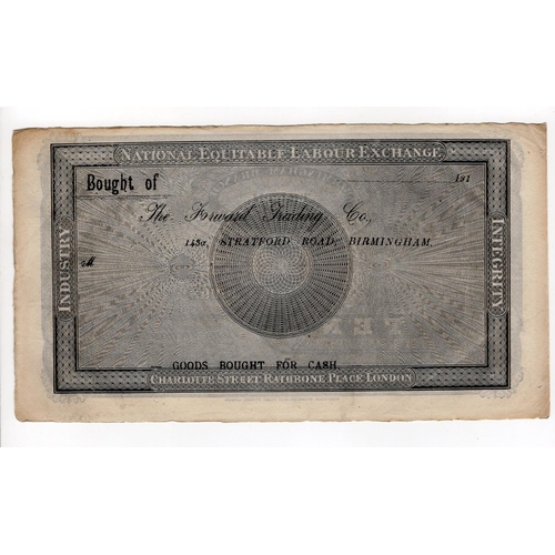 307 - Birmingham, National Equitable Labour Exchange Birmingham Branch unissued Robert Owen note for 10 Ho... 