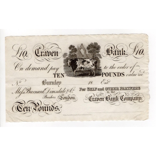 312 - Craven Bank Burnley 10 Pounds dated 18xx (1880) unissued remainder for Self & other partners (Outing... 