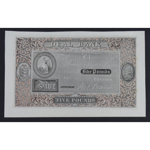 314 - Deal Bank 5 Pounds proof engraved by Robert Branston (Outing648d) printed on thin paper which has pr... 