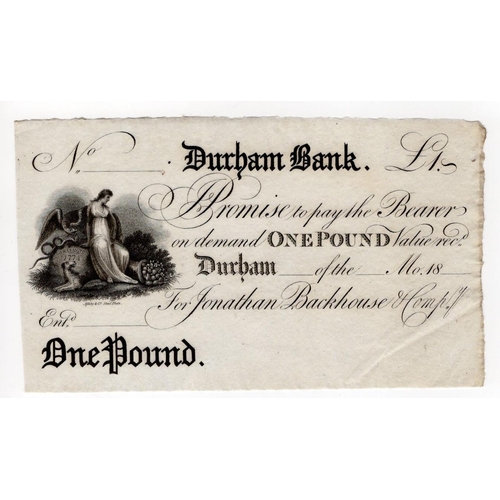 316 - Durham Bank 1 Pound unissued, for Jonathan Backhouse & Compy. (Outing722d) about Uncirculated