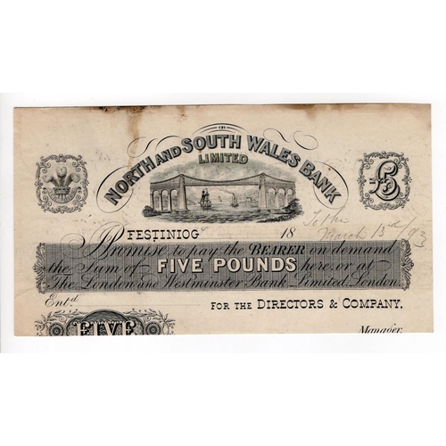 317 - Festiniog, North & South Wales Bank Limited, Festiniog, 5 Pounds CUT PROOF 1893 (Outing787e) very li... 