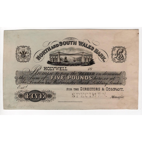 322 - Holywell North & South Wales Bank 5 Pounds undated 18xx, for the Directors & Company, PROOF on card ... 