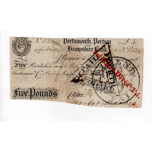 330 - Portsmouth, Portsea & Hampshire Bank 5 Pounds dated 1817, serial No. C5397 for Godwin, Minchin & Car... 