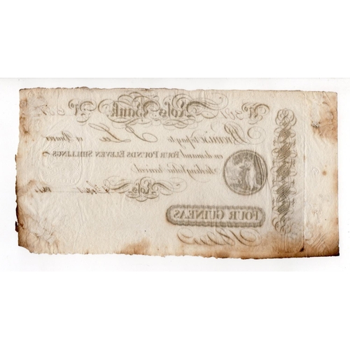 332 - Ross Bank unissued 4 Guineas (4 pounds 11 Shillings) dated 1914, No. 381 (PMI PB317) toning/stain, g... 