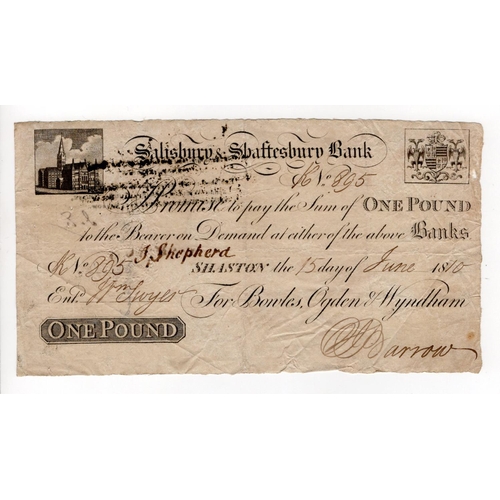 333 - Salisbury & Shaftesbury Bank 1 Pound dated 1810, No. 895 for Bowles, Ogden & Wyndham (Outing 1885a) ... 