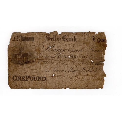 334 - Selby Bank 1 Pound dated 13th May 1818, serial No. 1566 for Green, Myers, Weddall & Co. (Outing 1906... 