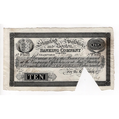 337 - Stamford Spalding & Boston Banking Company, Stamford Branch 10 Pounds dated 1st April 1906, No. F560... 