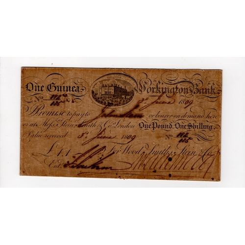 346 - Workington Bank 1 Guinea dated 3rd June 1809, serial No. 182/135 for Wood, Smiths, Stein & Co. (Outi... 