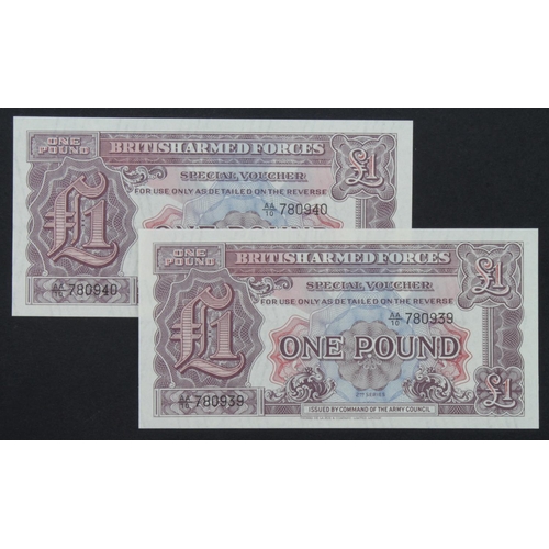 361 - British Armed Forces 1 Pound 2nd series (2), rarer issue with WATERMARK, a consecutively numbered pa... 