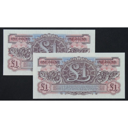 361 - British Armed Forces 1 Pound 2nd series (2), rarer issue with WATERMARK, a consecutively numbered pa... 