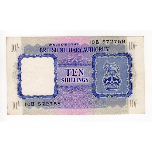 366 - British Military Authority 10 Shillings issued 1943, serial 10B 572758 (PickM5) EF