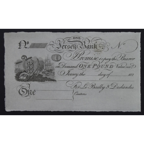 367 - Jersey Bank 1 Pound for Le Bailly & Deslandes dated 182x, without signatures or number, modern 'pull... 