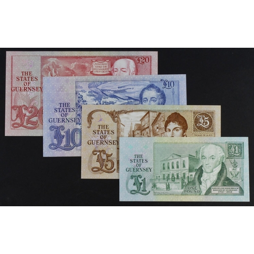 368 - Guernsey (4), 20 Pounds, 10 Pounds, 5 Pounds and 1 Pound issued 1980 - 1989, signed W.C. Bull, a ver... 