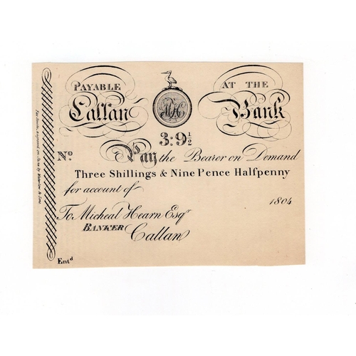 378 - Ireland Callan Bank 3 Shillings 9 1/2 Pence dated 1804, facsimile produced by Waterlow as a sample f... 