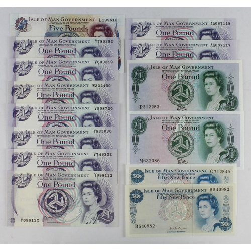 388 - Isle of Man (14), an Uncirculated group comprising 1 Pound 1983 (2) Bradvek plastic notes signed Daw... 