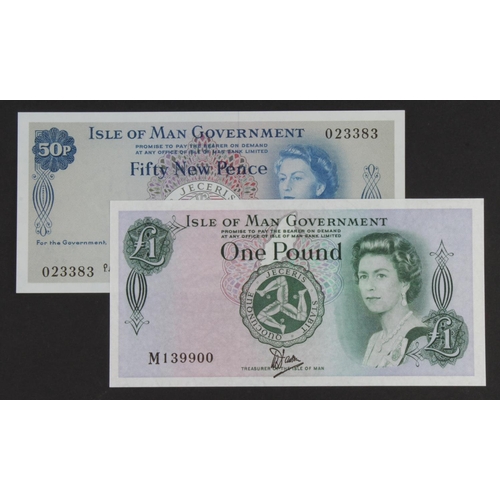 389 - Isle of Man (2), 1 Pound issued 1983, printed on Bradvek Tyvek plastic, signed W. Dawson, serial M13... 