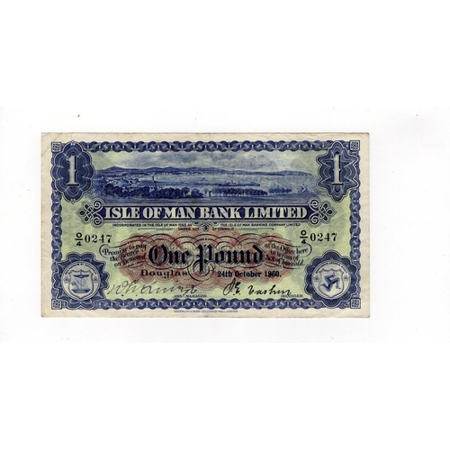 393 - Isle of Man 1 Pound dated 24th October 1960, signed Cashin & Quirk, last date and prefix of issue, s... 