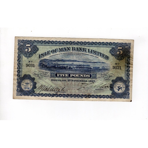 401 - Isle of Man 5 Pounds dated 1st November 1927, signed Cubbon & Quayle, FIRST date and signature with ... 