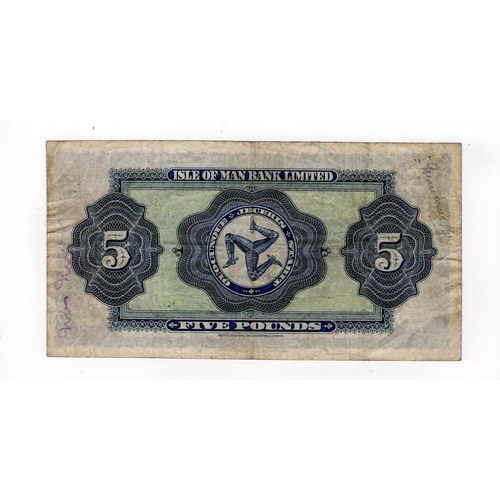 401 - Isle of Man 5 Pounds dated 1st November 1927, signed Cubbon & Quayle, FIRST date and signature with ... 