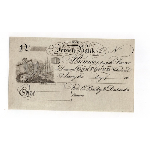 412 - Jersey Bank 1 Pound for Le Bailly & Deslandes dated 182x, without signatures or number, modern 'pull... 