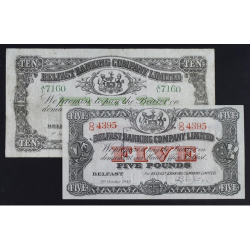 420 - Northern Ireland, Belfast Banking Company Limited (2), 10 Pounds dated 1st January 1943, serial A/L ... 