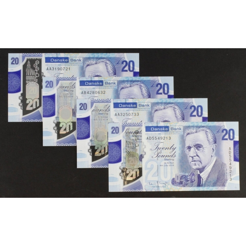 421 - Northern Ireland, Danske Bank 20 Pounds (4) dated 2019, a group of Polymer notes (PMI DB4) Uncircula... 