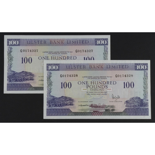 432 - Northern Ireland, Ulster Bank Limited 100 Pounds (2) dated 1st December 1990, signed David Went, a c... 