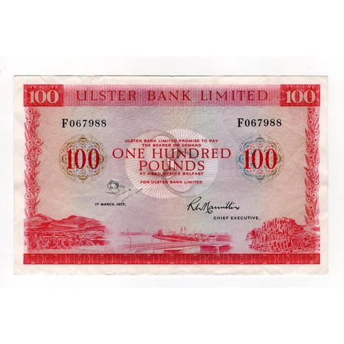 433 - Northern Ireland, Ulster Bank Limited 100 Pounds dated 1st March 1977, signed R.W. Hamilton, serial ... 