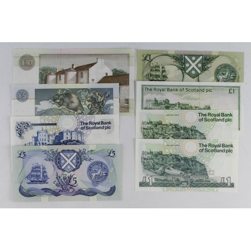 441 - Scotland (8), Bank of Scotland 5 Pounds dated 1990, 1 Pound dated 1985, Clydesdale Bank 10 Pounds da... 