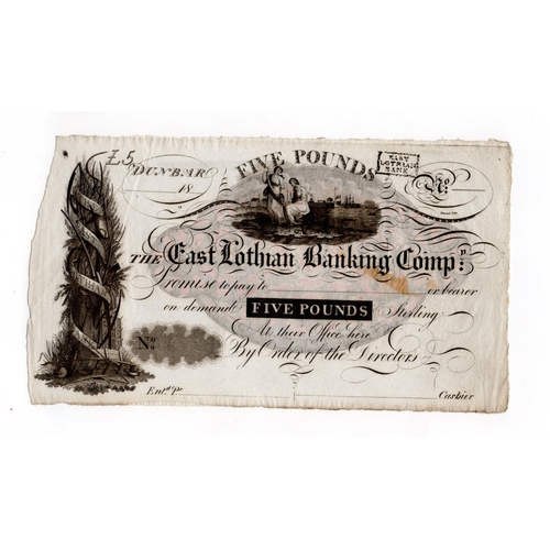 445 - Scotland Lost Banks/Private Issues, East Lothian Banking Comp. 5 Pounds, unissued without date or si... 