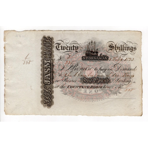 446 - Scotland Lost Banks/Private Issues, Stornaway 1 Pound or 20 shillings part issued dated 1st July 182... 