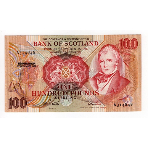 448 - Scotland, Bank of Scotland 100 Pounds dated 2nd December 1992, signed Pattullo & Burt, serial A31484... 