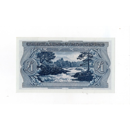 455 - Scotland, Clydesdale & North of Scotland Bank 1 Pound dated 1st March 1952, signed J.J. Campbell, se... 