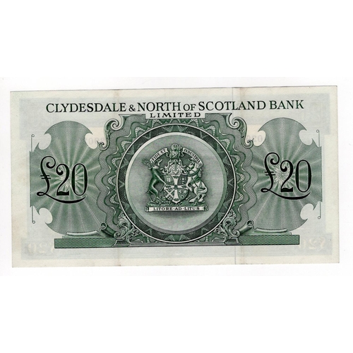 456 - Scotland, Clydesdale & North of Scotland Bank 20 Pounds dated 1st July 1961, signed R.D. Fairbairn, ... 