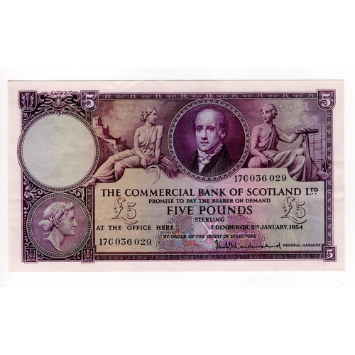 462 - Scotland, Commercial Bank 5 Pounds dated 2nd January 1954, signed Ian Macdonald, serial 17C 036029 (... 