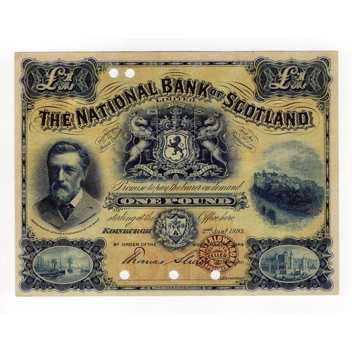 464 - Scotland, National Bank of Scotland 1 Pound dated 2nd January 1893, very rare early Waterlow SPECIME... 