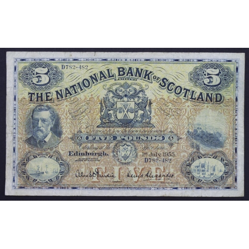 466 - Scotland, National Bank of Scotland 5 Pounds dated 1st July 1955, signed Dandie & Alexander, large n... 