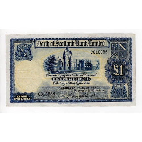 468 - Scotland, North of Scotland Bank 1 Pound dated 1st July 1940, earlier date signed Harvey H. Smith, s... 