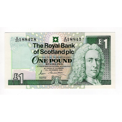 471 - Scotland, Royal Bank of Scotland 1 Pound dated 1988, a scarce ERROR missing a digit in serial number... 