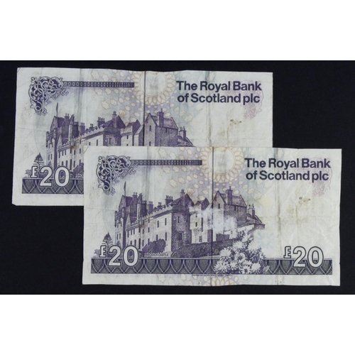 473 - Scotland, Royal Bank of Scotland 20 Pounds (2) dated 2006, 2 x FORGERIES with the same serial number