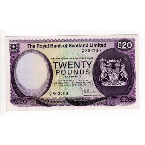 475 - Scotland, Royal Bank of Scotland 20 Pounds dated 10th January1981, signed J.B. Burke, serial A/2 803... 