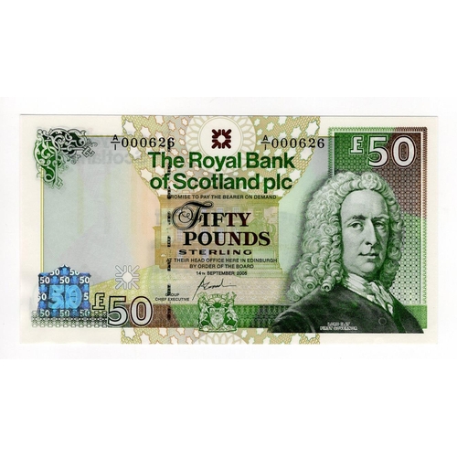 480 - Scotland, Royal Bank of Scotland 50 Pounds dated 14th September 2005, FIRST RUN 'A/1' prefix with VE... 