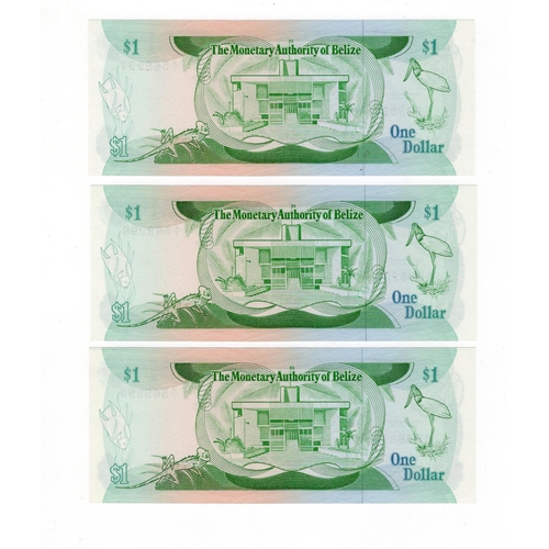 515 - Belize 1 Dollar dated 1st June 1980 (3), a consecutively numbered run of 3 FIRST RUN 'A/1' prefix no... 